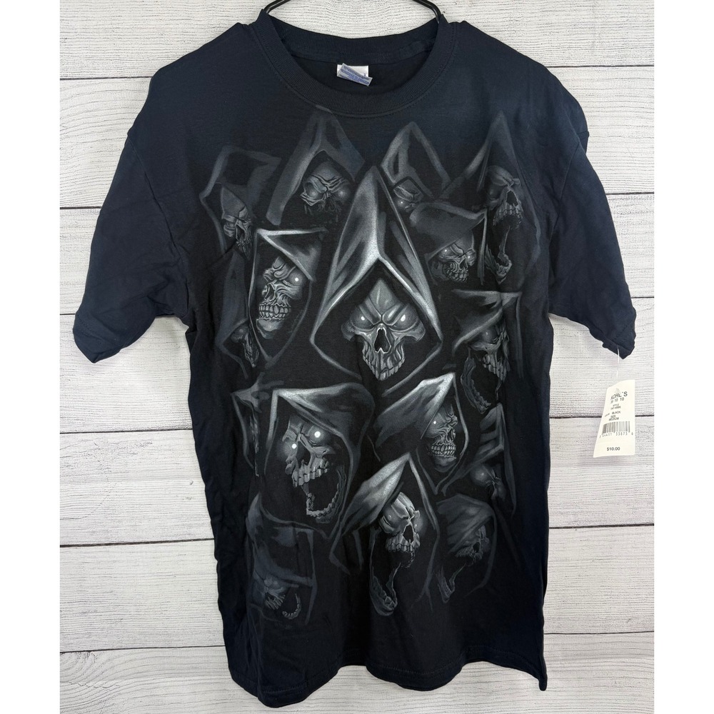 VTG 2000s GRIM REAPER SKULLS BLACK T‎ SHIRT SIZE M